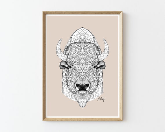 Modern Bison Wall Art | Bison Art Print | Customizable art | Nature wall art | modern animal wall art | Nature home decor | Large Wall Art