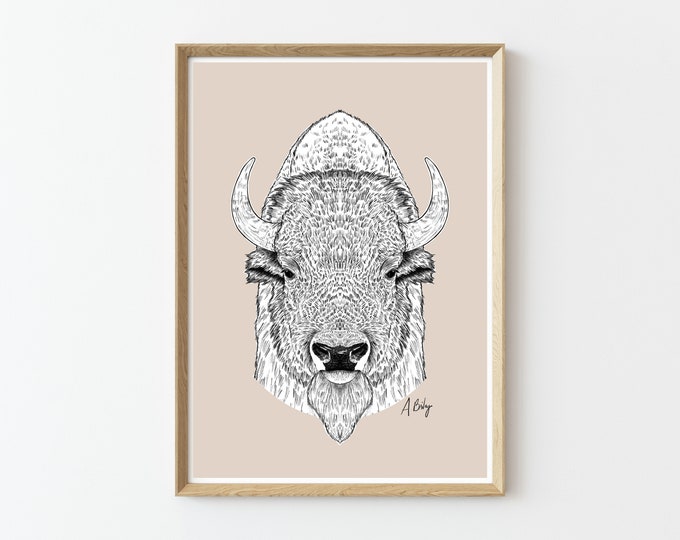 Modern Bison Wall Art | Bison Art Print | Customizable art | Nature wall art | modern animal wall art | Nature home decor | Large Wall Art