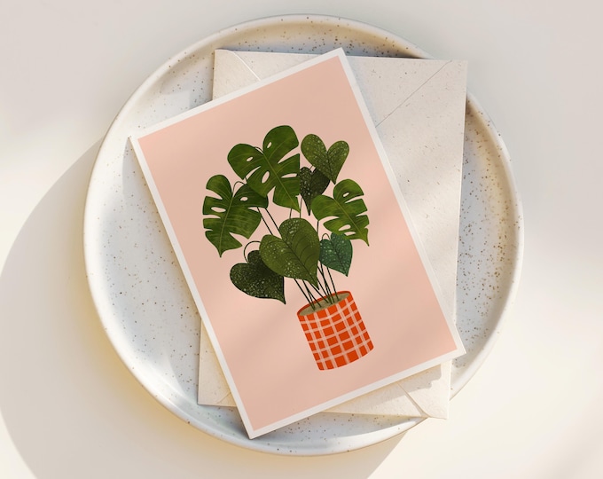 Plaid Planter Note Cards: Vintage-Inspired Plant Art - Set of 4/6/10