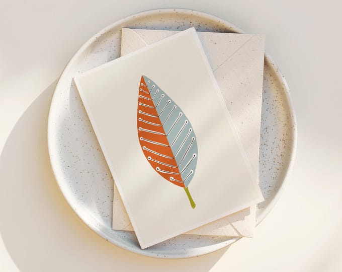 Mid Century Modern Leaf Greeting Cards: Scandinavian Design Note Card Set