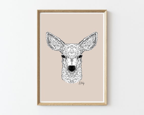 Fawn Art Print | Baby Deer Wall Art | Customizable Prints | Baby Animals | Wildlife Prints | Nature Prints | Large Wall Art | Ink Drawing