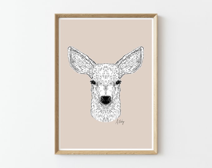 Fawn Art Print | Baby Deer Wall Art | Customizable Prints | Baby Animals | Wildlife Prints | Nature Prints | Large Wall Art | Ink Drawing