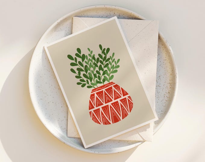 Potted Jade Plant Note Cards: Scandi Art Greeting Card Set