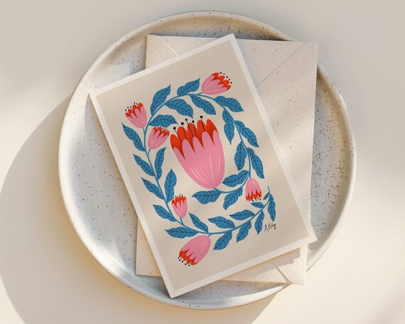 Folk Art Flowers Notecards - Folk Art Flowers - Greeting Cards - botanical art - illustration - scandinavian art - notecards with envelopes