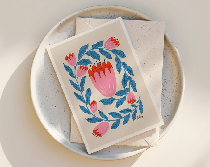 Folk Art Floral Notecards: Scandinavian Botanical Greeting Cards
