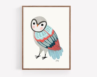 Colorful Abstract Owl Art Print