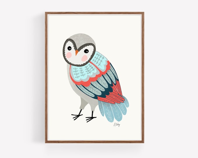 "Florence Owl" - Whimsical Scandinavian Owl Print - Simple Hygge Decor - Nature Illustration Art