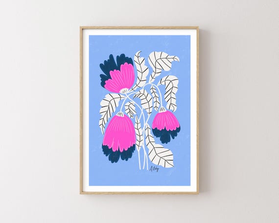 "Magenta Garden" - Floral Folk Art Illustration Print