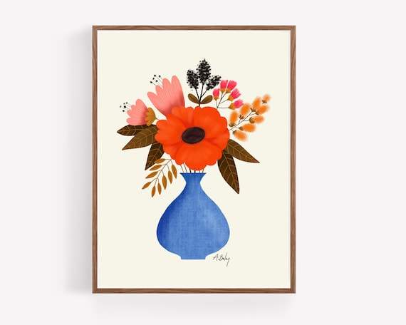 Scandinavian Floral Wall Art - Scandinavian Decor - Folk Art - Farmhouse Decor - Boho Decor - Illustration Print - Botanical Wall Art