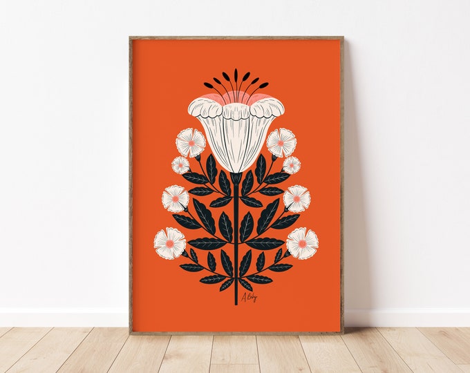 Abstract Floral Print: Scandinavian Folk Art, Hygge Decor