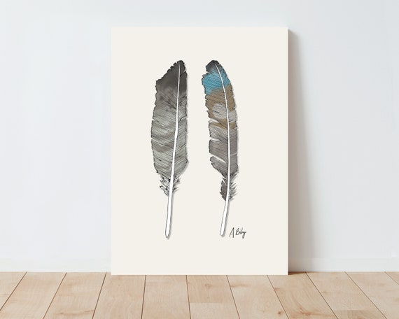 Watercolor Feathers Illustration Print - Nature wall art - feathers wall art - cabin decor - farmhouse decor - large wall art - bird feather