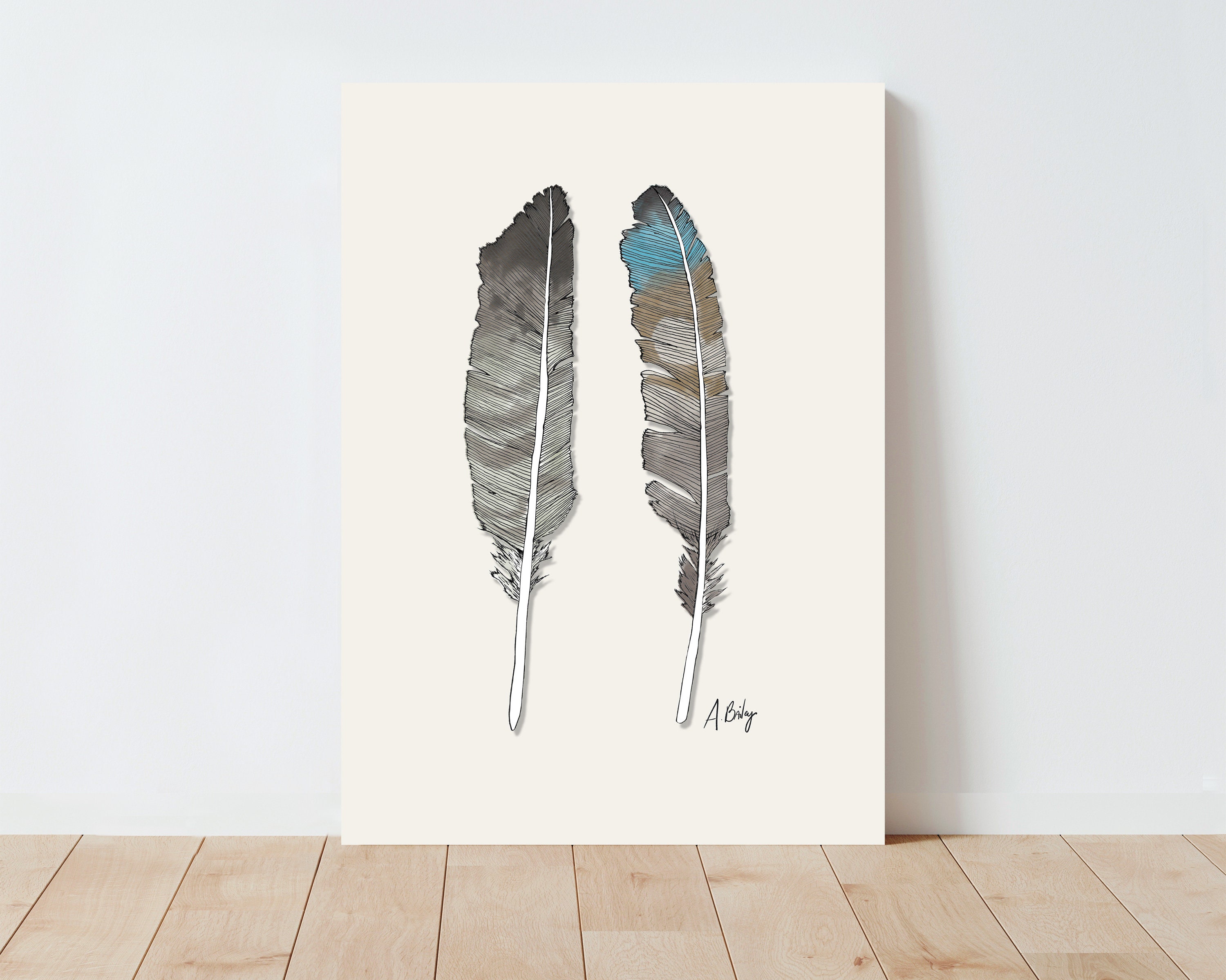 Black and White Feather Plumes Print