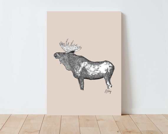 Modern Moose Art Print | Animal Wall Art | Customizable Prints | moose art | black and white wall art | Large Wall Art | Illustration Print
