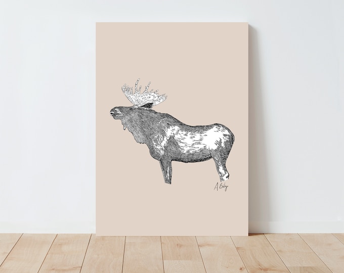 Modern Moose Art Print | Animal Wall Art | Customizable Prints | moose art | black and white wall art | Large Wall Art | Illustration Print
