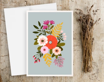 Scandinavian Flowers Greeting Card - Boho - Notecard Set - Nature - Blank Inside - Cute - Floral Note Cards - Note Card Set - with envelopes