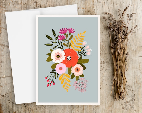 Scandinavian Flowers Greeting Card - Boho - Notecard Set - Nature - Blank Inside - Cute - Floral Note Cards - Note Card Set - with envelopes