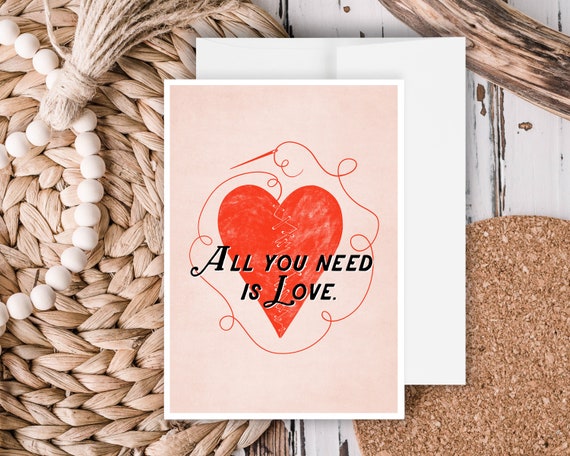 All You Need is Love Greeting Card | Blank Greeting card | Any Occasion Greeting Card | Love Greeting Card |Drawing | Blank Greeting Card