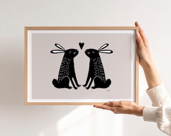 Whimsical Rabbits Print: Scandinavian Style Bunny Wall Art