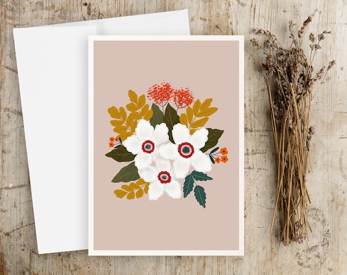 "Friendships" - Whimsical Flowers Note Card with Envelope