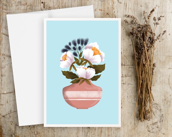 Folk Art Flowers Note Cards - Greeting Cards - Notecards with envelopes - Floral illustration - illustration art - simple artwork - flowers