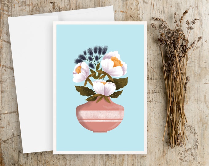 Floral Art Note Cards: Baby Blue Bouquet Greeting Cards