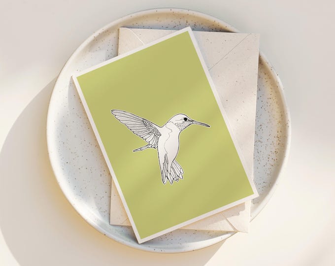 "Anna's Hummingbird" - Detailed Pen and Ink Drawing Note Cards, Greeting Cards with envelopes