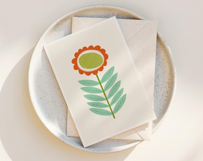 "Mid Mod Flower No. 3" - Simple Folk Art Flower Greeting Cards