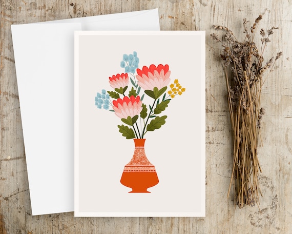 Folk Art Greeting Cards | Folk Art Flowers | Note Cards Set | Card and Envelope | Scandinavian Folk Art | Simple Artwork | Any Occasion