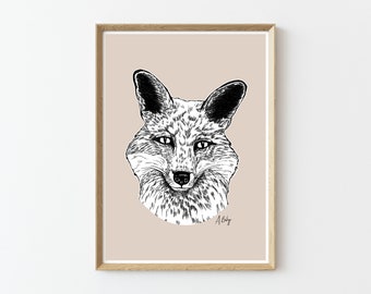 Fox Art Print | Fox Wall Art | Customizable Prints | Drawing | Wildlife Prints | Nature Prints | Large Wall Art | woodland animals | ink