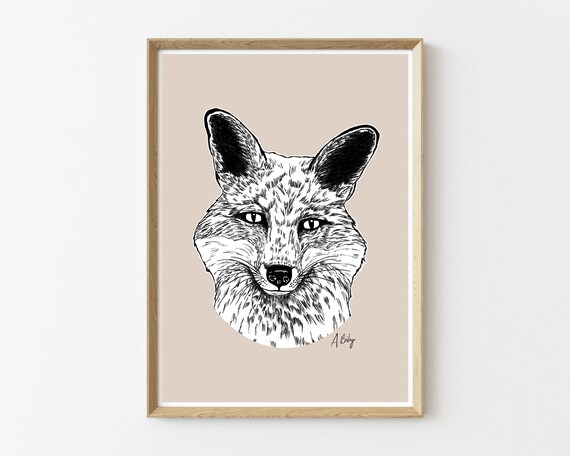 Fox Art Print | Fox Wall Art | Customizable Prints | Drawing | Wildlife Prints | Nature Prints | Large Wall Art | woodland animals | ink