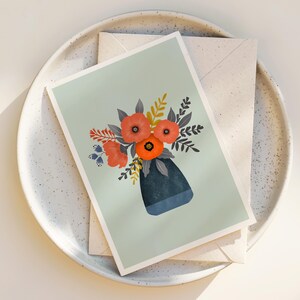 Whimsical Floral Note Cards with Envelopes - Cute Scandinavian Greeting Cards - Nature Art - Bouquet of Flowers - Blank inside any occasion