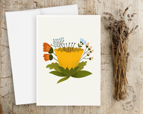 Folk Art Flowers Greeting Cards - Notecards with Envelopes - Simple artwork - floral botanical - notecards - greeting cards - Scandinavian