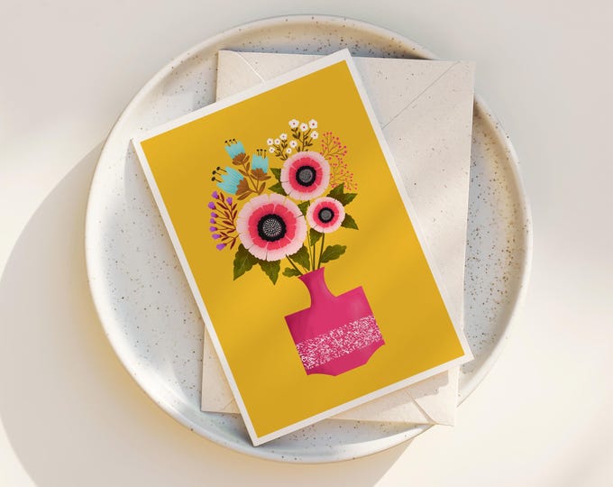 Scandinavian Floral Note Cards: Cheerful Flower Bouquet, Blank Inside