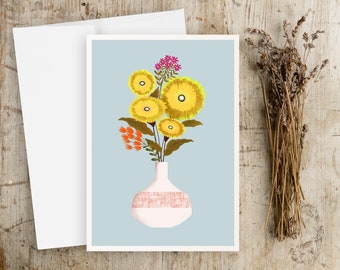 Scandinavian Flowers - Greeting Card Set - Note Card Set - Boho - botanical - blank greeting cards - Handmade - Folded - blank inside - cute