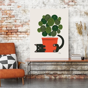 Funny Cat and Plant Wall Art Print Plants wall art Illustration Print Cat wall art Potted Plant Print Botanical wall art cute image 7