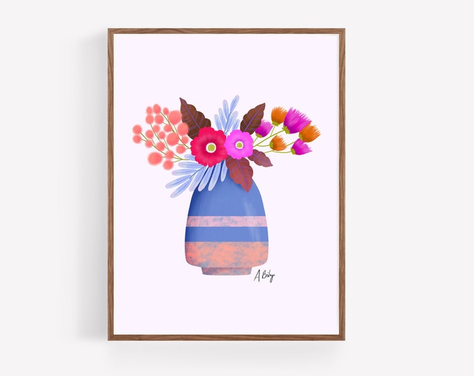 "Walks in the Garden" Whimsical Folk Art Flowers - Scandinavian Decor - Hygge wall art