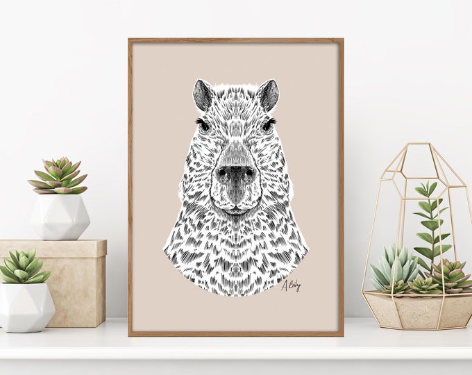 Capybara Art Print | Capybara Wall Art | Customizable Prints | Nursery Prints | Wildlife Prints | Nature Prints | Large Wall Art | Custom