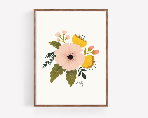 Floral Folk Art Print - Floral Print - Scandinavian Art - Hygge Decor - Hygge Art - Scandinavian Decor - Illustration Print - Botanical art