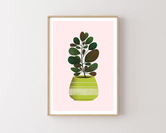 Cute Potted Plant Illustration Print - Large wall art - house Plant art - cute plants wall art - nature print - Hygge wall art - Ficus art