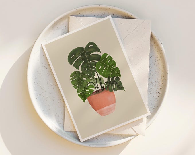 Monstera Plant Note Cards: Scandi Potted Plant Art