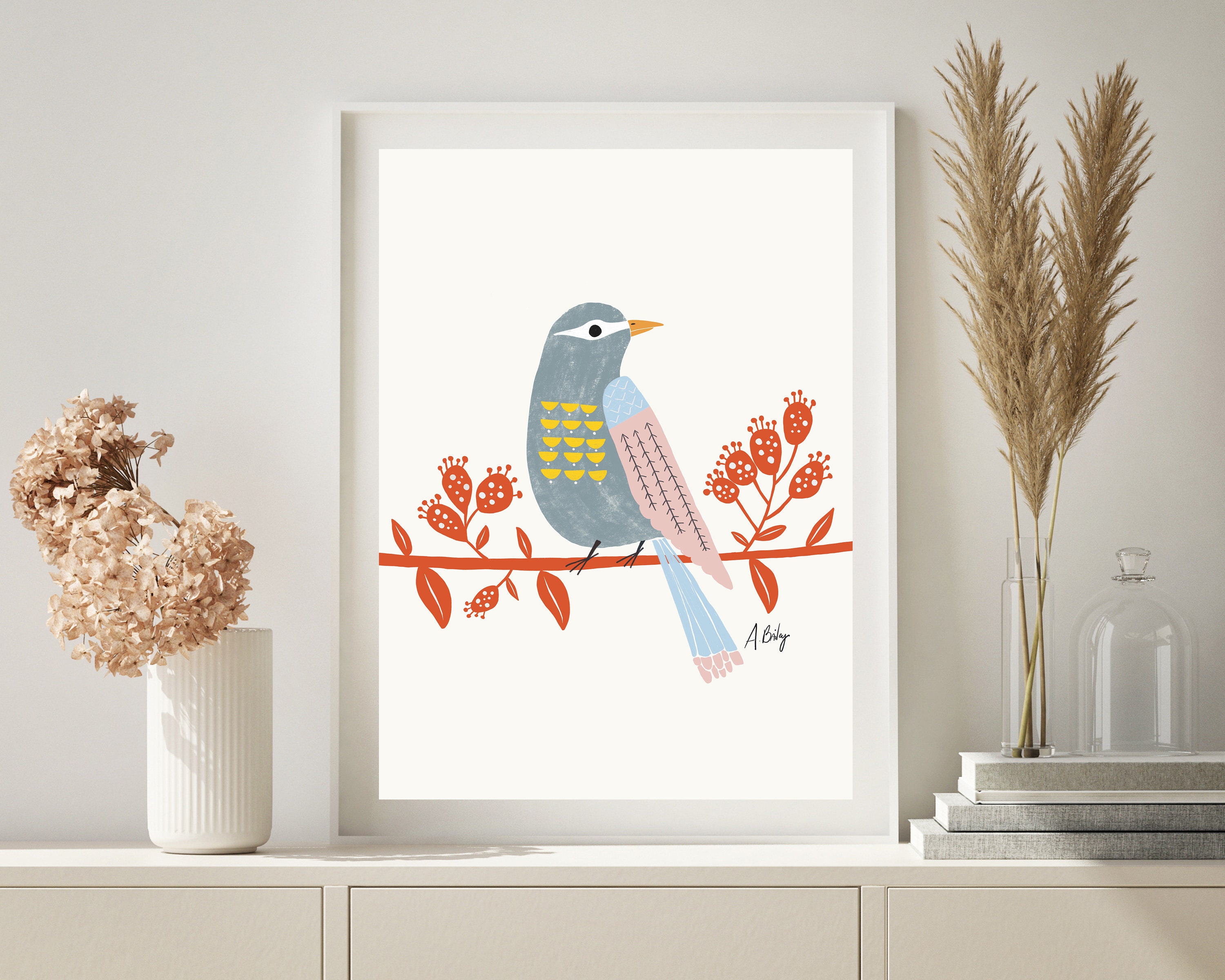 Scandinavian Bird Wall Art - Folk Art - Illustration Print - Simple ...