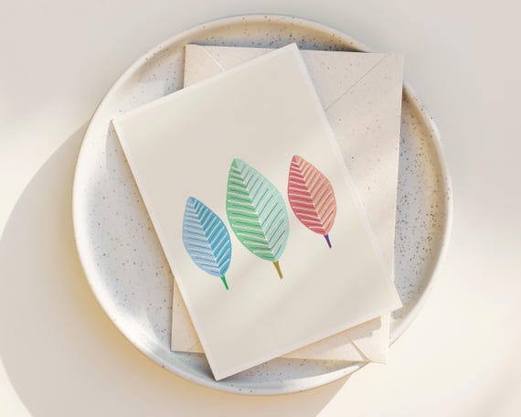 Cute Mid Century Modern Leaves - Nature Greeting Cards - Blank inside any occasion - Set of Note Cards - Hygge Art - Scandinavian art