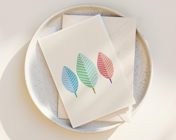 Mid Century Modern Leaves Greeting Cards: Scandinavian Art Note Card Set