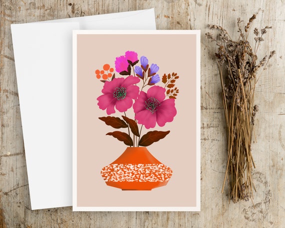 Folk Art Greeting Cards | Folk Art Flowers | Note Cards Set | Card and Envelope | Scandinavian | Folk Art | Simple Artwork | Botanical art