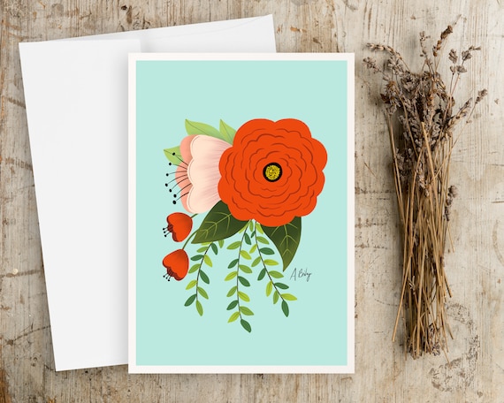 Floral Greeting Card - Any Occasion Note Card with Envelope