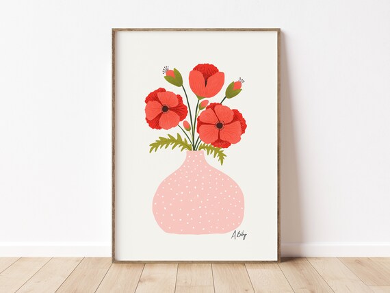 Poppies Bouquet Illustration Print - Poppies wall art - floral wall art - boho wall art - scandinavian decor - boho decor - hygge wall art