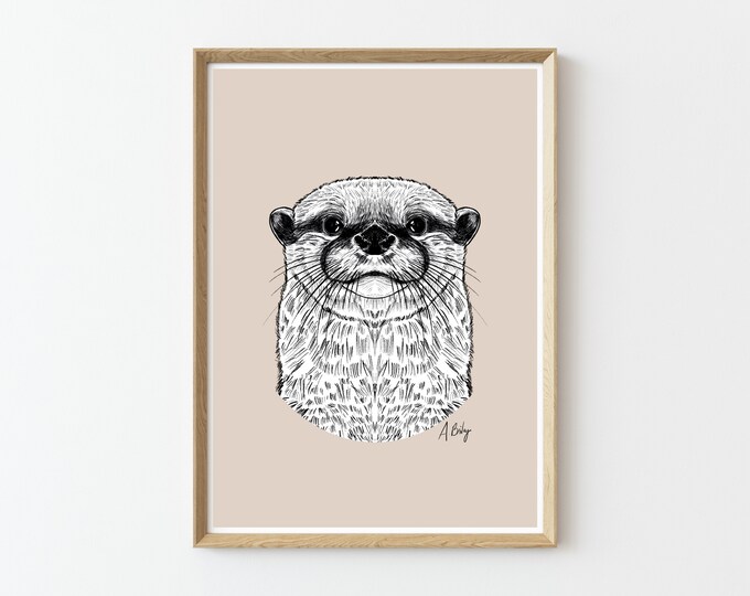 Otter Art Print | Otter Wall Art | Customizable Prints | Drawing | Wildlife Prints | Nature Prints | Large Wall Art | woodland animals