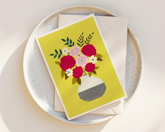 Folk Art Flowers Nature Illustration Greeting Cards - Cards with Envelopes - Set of Notecards - Cute - Any Occasion - Floral - Blank Inside