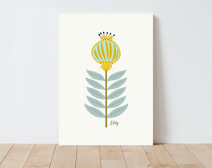Scandinavian Floral Art Print: Mid Mod Folk Art Illustration