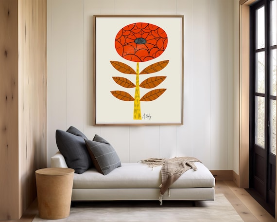 Scandinavian Flower Illustration - Gouache painting - abstract - drawing - dopamine decor - scandinavian decor - floral wall art - hygge art